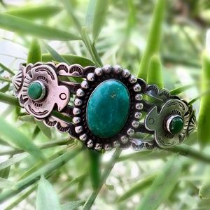 SOLD! Antique Sterling & Green Turquoise cuff